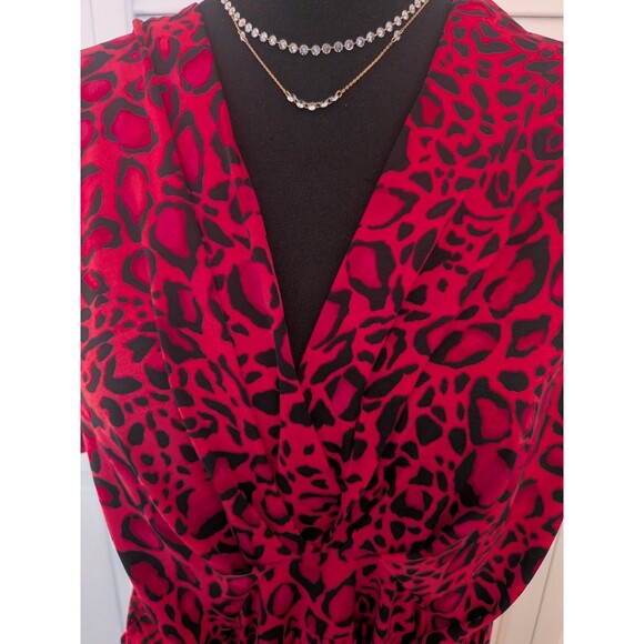 IMAN Maxi Dress Women's 1X Hot Pink Black Liquid Knit Leopard Hi Low Faux Wrap - Picture 4 of 12